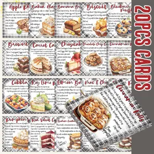 20 Baking Recipes Flash Cards, Step-By-Step Guide Pocket Cards, Complete Ingredients and Steps Reference, Kitchen Wall Decor, Gift for Bakers