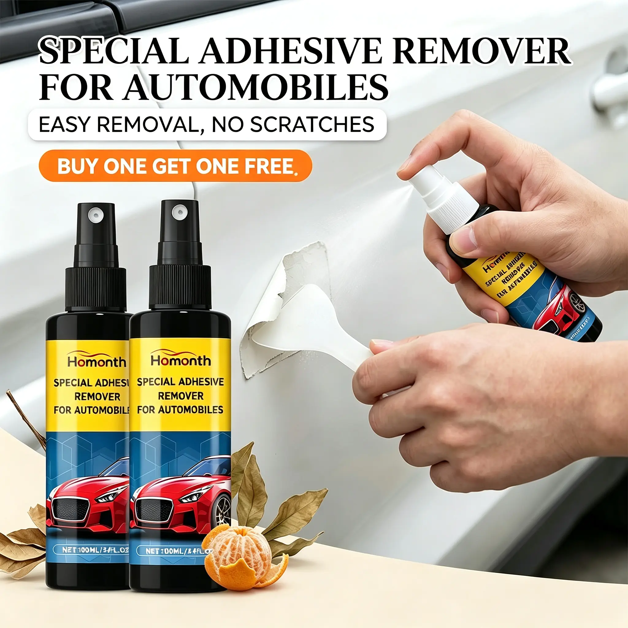 BUY 1 GET 1 FREE, Homonth Car Sticker Remover, Multi-Purpose Adhesive & Glue Cleaner, All-Surface Cleaning Agent for Doors, Windows, Car Windshield Cleaner