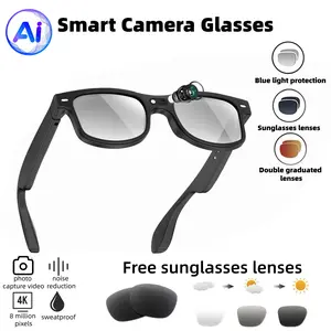 AI Smart Camera Glasses with Center-Frame Lens 8MP HD Pixel Real-Time Translation AI Voice Assistant 3 Replaceable Lenses HD Video Audio Recording Must-Have for Teens' Parties Gatherings Trips Top Birthday Christmas Gift