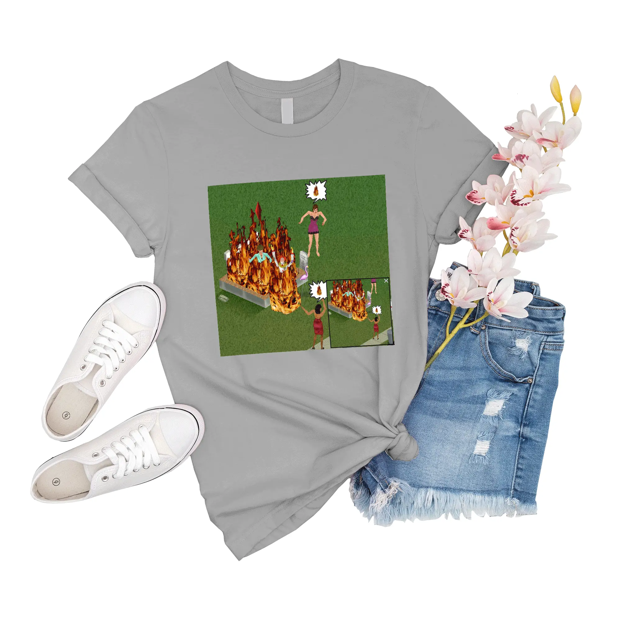 T-Shirt Lego Mario The Sims Fire Tee Family Gift For Men Sleeve Short Girl Novelty Shirts Boy Women Event Unisex Friend Big
