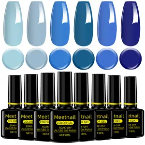 MeetNail 8PCS Gel Nail Polish Set-6 Color Gel Polish with Base Top Coat and Brush Burgundy Red Blue Purple Hot Pink Green Black White DIY Manicure at Home Cutics Cosmetic Gift