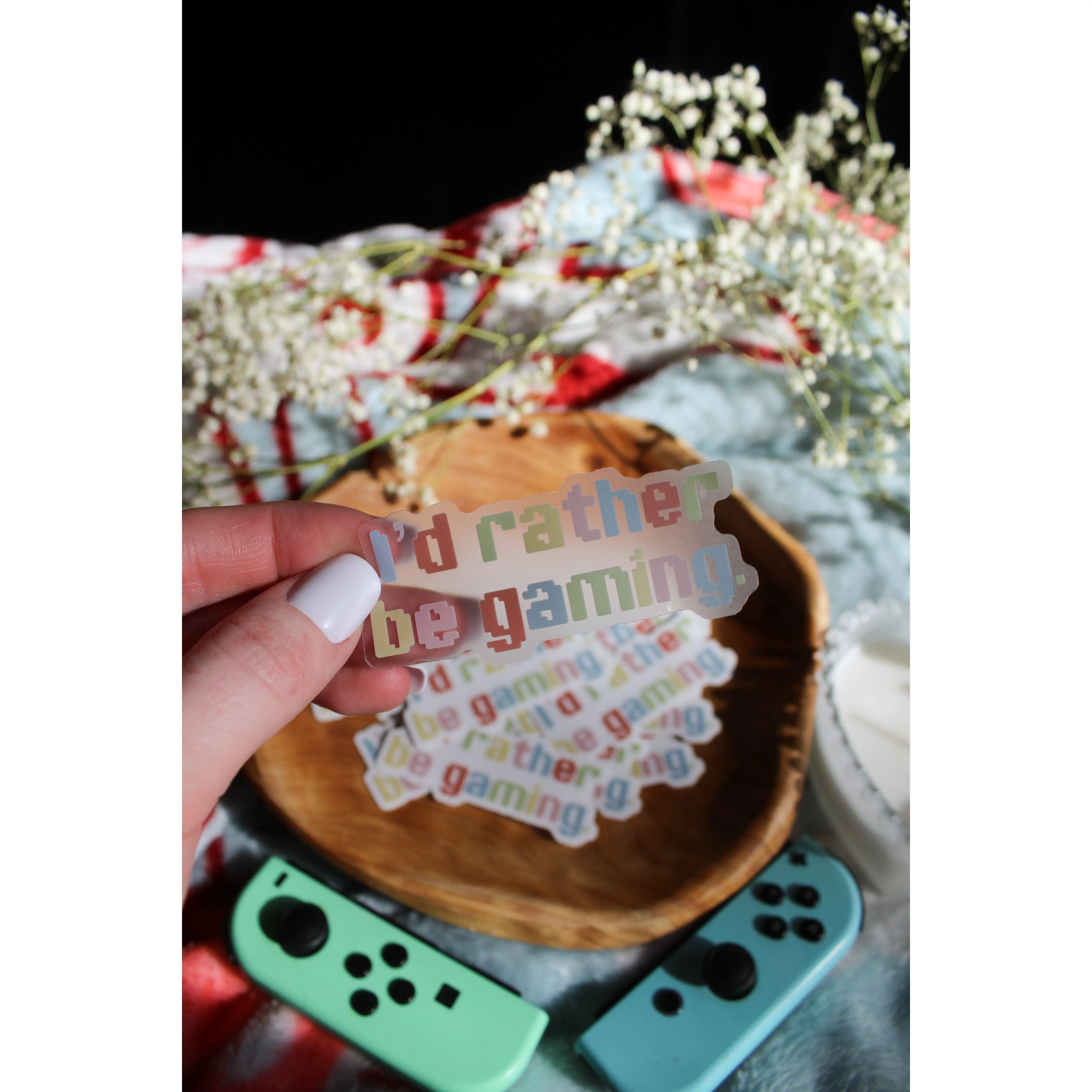 I'd Rather Be Gaming | Clear Waterproof Vinyl Stickers | Matte Finish | White, Black, Multicolor | 3" x 3"