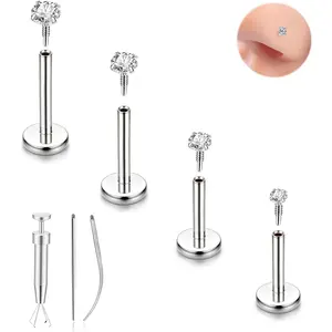18G/20G 14K  Plated Seamless Push-in Flat  Nose Stud, Lip Stud, Suitable For Women and Men,   Steel, no Thread, Nostril Tragus and Helix