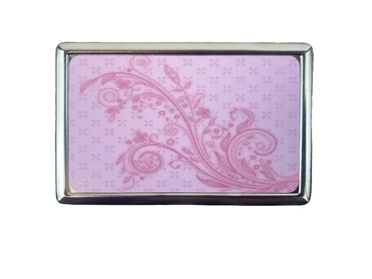Pink Girly y2k Floral Swirl Metal Case Wallet