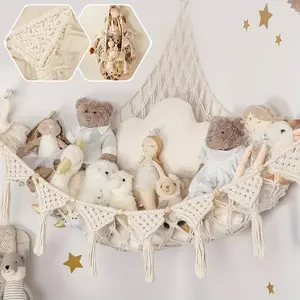 Four-Color Illuminated Animal Plush Toy Storage Net, Comes with Three Hooks for Easy And Simple Installation, Sturdy And Durable, with Heart-Shaped Tassels for Multi-Purpose Storage.Suitable for Living Rooms, Bedrooms, And Bathrooms, And Also Makes