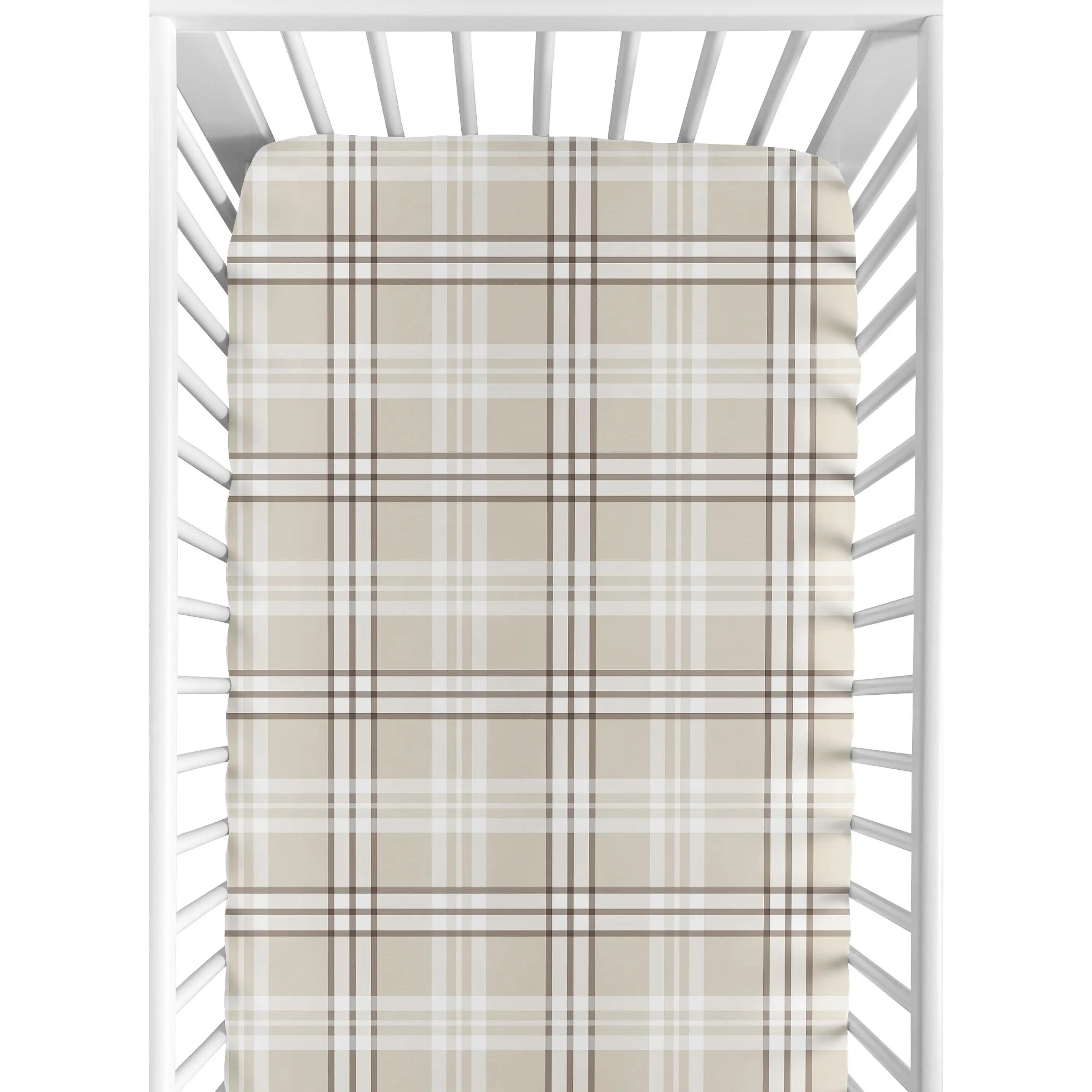 Sweet Jojo Designs Fitted Baby Crib Sheets (Taupe Plaid) for Boys/Girls, Infant Nursery, Toddler Room - Standard Size (Earth Tones Checkered Tartan, Modern, Farmhouse for Boho Teddy Bear Collection)