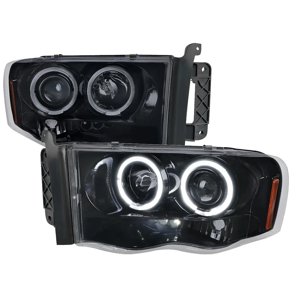 2002-2005 RAM 1500/ 2003-2005 RAM 2500 3500 Dual Halo Projector Headlights (Glossy Black Housing/Smoke Lens) 2002-2005 RAM 1500/ 2003-2005 RAM 2500 3500 Dual Halo Projector Headlights (Glossy Black Housing/Smoke Lens)