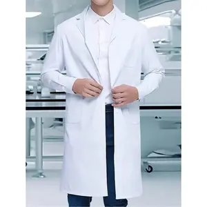 Men's Long Sleeve Lab Coat/Medical Uniform With Collar And Multiple Pockets, Casual Work Wear
