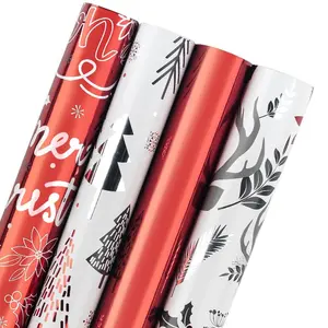 30" x 10' Wrapping Paper Bundle (4-pack) | Red/Silver/Xmas Metallic