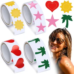 400 Pieces Tanning Bed Stickers for Body Heart Labels Perforated Self Adhesive Small Sun Stickers for Tanning, 100 Pieces Per Roll, 1.2 x 0.8 Inches