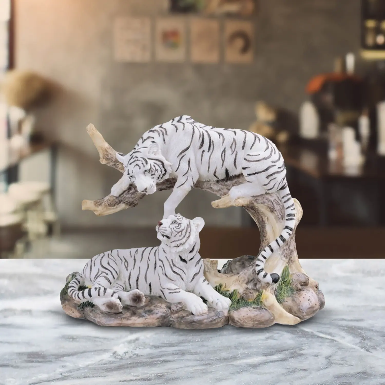 9"W White Tiger Couple Wild Animal Figurine
