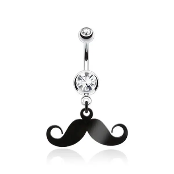Mustache Dangle with Clear Double Cubic Zirconia Navel Ring