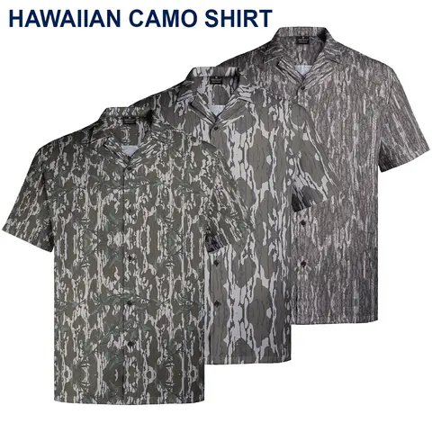 Men's Hawaiian Camo Shirt, Short Sleeve Button-Up, Classic Fit, Summer Outdoor Look, Gift for Dad or Him, Camouflage Vacation Shirt