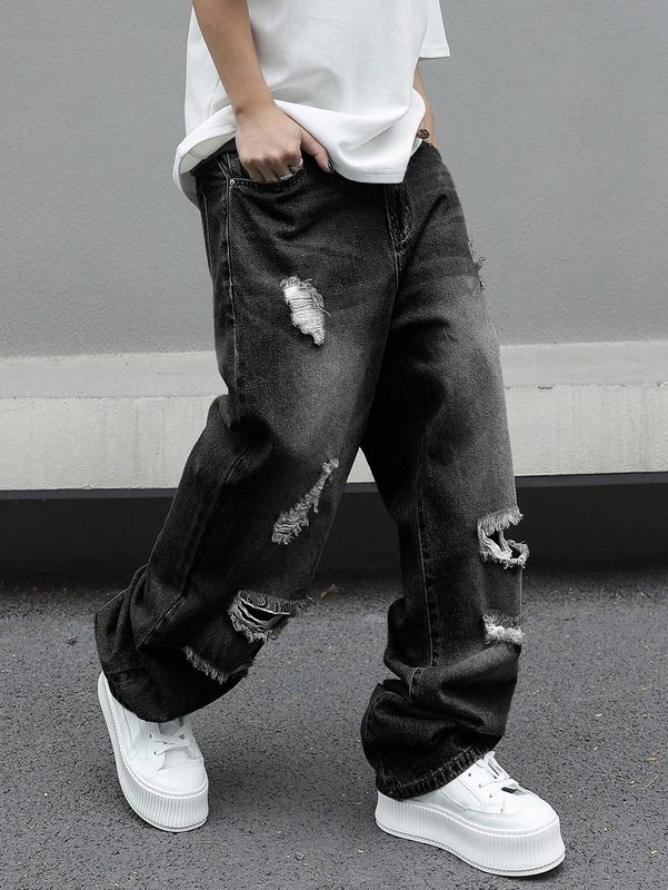 Men’s Loose Fit Distressed Denim Jeans for Streetwear and Everyday Style gift for dad jeans pants for men christmas gifts for dad mens pants cute boyfriend gifts mens jeans black jeans fall clothes dad gifts for christmas winter clothes