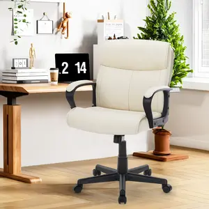 Ergonomic Office Chair Adjustable Height 360° Swivel Rolling Executive Computer Task Chairs with Padded Armrests, PU Leather, Cream