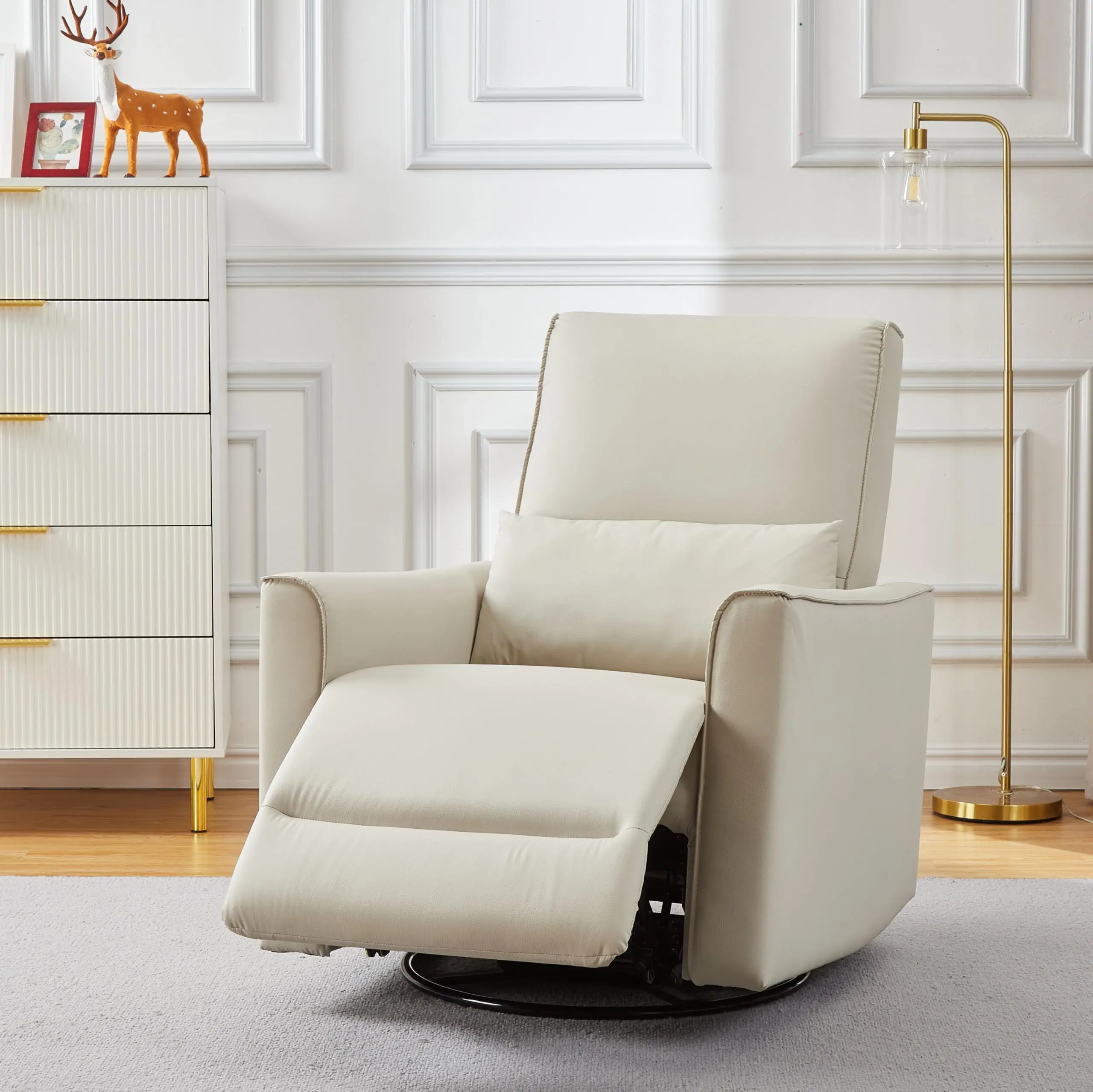 【GARVEE】PU Leather Recliner Chair with Rocker, 360° Swivel & Glider Motion, High Back Rocking Chair for Nursery, Living Room & Bedroom, Deep Seat, Available in Beige and Gray