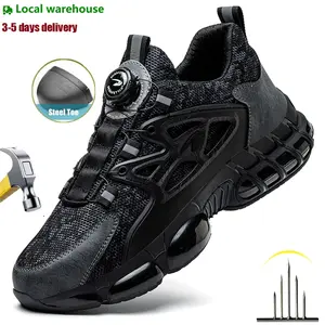 Men Rotary Buckle Safety Shoes Work Shoes Breathable Slip Resistant Steel Toe Anti-Puncture Shoes Man Fashion Indestructible Sport Shoes