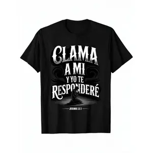 Christian Spanish Bible Scripture T-shirt Jeremiah Book 333-Call to My Father Prayer Design, with letters, light short-sleeved crew neck leisure and fitness wear, comfortable for a, breathable comfort, Black Friday, classic fit cwj01
