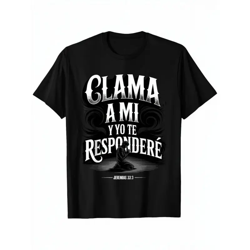 Christian Spanish Bible Scripture T-shirt Jeremiah Book 333-Call to My Father Prayer Design, with letters, light short-sleeved crew neck leisure and fitness wear, comfortable for a, breathable comfort, Black Friday, classic fit cwj01