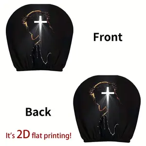 2pcs Holy Crown Cross Palm Prayer Light Design, 2D Flat Funny Print for Travel/Daily Commute, Interior Decoration, Fun Headrest Cover, Perfect for Halloween/Christmas/Thanksgiving, Car Accessories
