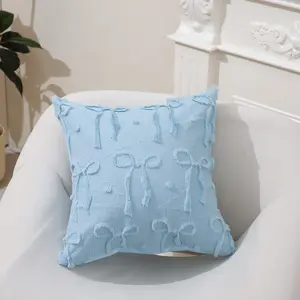 Romantic Embroidered Bowknot Sofa Pillow Cover, Home Decorative Cushion Case, Office Lumbar Support Pillow Cover, 1pc