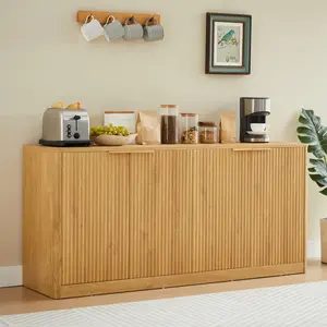 59-inch Fluted Buffet Cabinet Sideboard with Storage, Large Credenza with 6 Doors Accent Storage Cabinets Mid Century Modern Sideboard for Living Room Kitchen