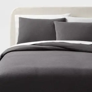 Full/Queen Modern Jersey Duvet and Sham Set Dark Gray Heather - Threshold