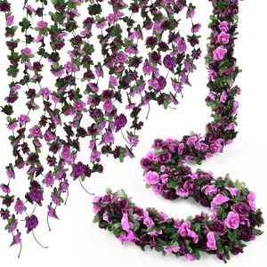 Sherika 9 Pcs 72FT Artificial Flower Garland, Fake Purple Roses Vines Hanging Silk Flowers Faux Floral Garland for Wedding Arch Room Wall Backdrop Bedroom Centerpieces Mothers Day Decorations