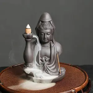 1pc,Purple Clay Avalokitesvara Waterfall Incense Burner Incense Stick Holder Buddhism Home Ornament (Without Incense)