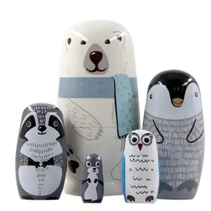 Hand Paint Wooden Nesting Dolls, Collectible Stacking Decor Toys