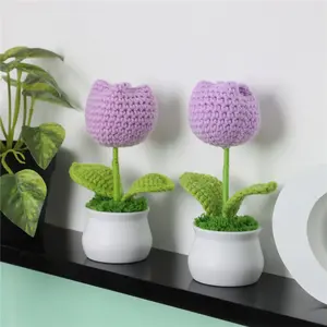 Exquisitely handcrafted miniature yarn tulip potted plants, perfect as a Mother's Day or graduation season gift, and a perfect home décor.