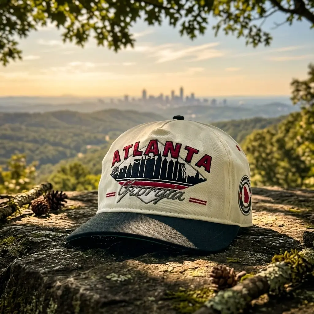 Atlanta Embroidered Baseball Cap, Vintage Atlanta Skyline Snapback Hat, Georgia Dad Hat, Adjustable Cotton Baseball Cap, Atlanta Travel Gift