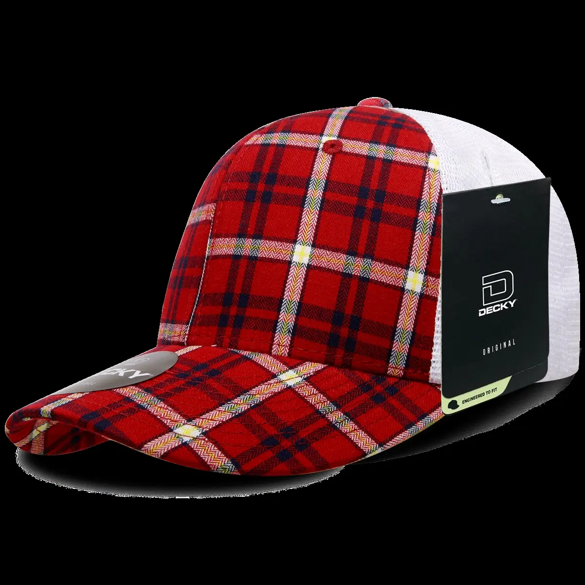 212 MAIN Pet Trucker Cap - Unisex Casual Everyday Cotton-Nylon Plaid Print, 6017-181 6-Panel Mid-Crown Structured Mesh Visor Hat, Adjustable Snapback Closure, 181-White, 1 Size Fits Most