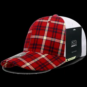 212 MAIN Unisex Casual Everyday Cotton-Nylon Plaid Print Trucker Cap, 6017-181 6-Panel Mid-Crown Structured Visor Hat with Adjustable Snapback Closure, 181-White, 1 Size Fits Most