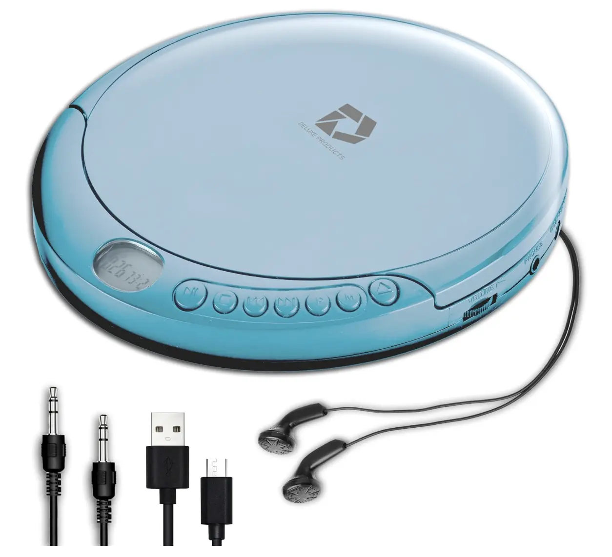 CD Player Portable with 60 Second Anti Skip, Stereo Earbuds, Includes Aux in Cable and AC USB Power Cable for use at Home or in Car