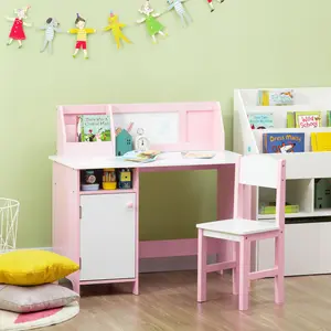 Pink Children's Indoor Table & Chair Set - Commercial Furniture with Whiteboard, Writing Desk, Homework Table, and Storage Cabinet