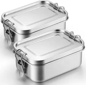 2 count Stainless Steel Bento Box 550ml Metal Lunch Box  Storage Containers Metal Container, Lockable Clips to Leak Proof,  Dishwasher Safe Lunch Snack Boxes for Work, School