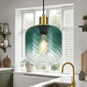 8.66in Pendant Light Twisted Glass Cylinder | Boho Ambient Light for Kitchen Island & Dining Room(1PACK)