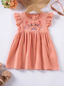 Girls' Summer Sleeveless Embroidered Dress, Round Neck Design with Colorful Floral Embroidery, Sweet and Cute, Suitable for Ages 3-8