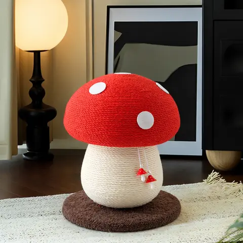 Happy & Polly Egg Series Full Sisal-Wrapped Freestanding Mushroom Natural Sisal Scratcher, Great Quality, Non-Slip Base, Durable Safe Indoor Cat Playtime Aid, Unique Design, Helps Save House Items