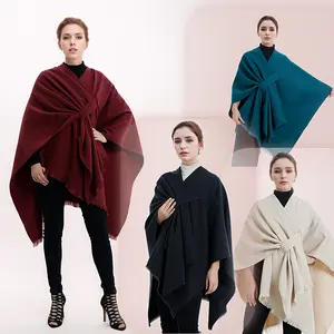 Elegant Solid Color Shawl for Women - Warm, Windproof Acrylic Blend, Versatile & Machine Washable, Plus Size Shawl
