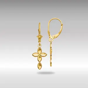 14K Gold Diamond Cut Cross Leverback Earrings - Model TF1770
