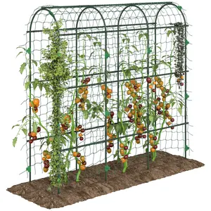 Outsunny Cucumber Trellis, 6' Tall Arch Trellis for Climbing Plants Outdoor, A-Frame, with Plastic Coated Steel Frame and Climbing Net, Support Vegetables, Peas, Fruit & Vines, Green