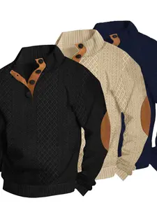 Men's 3-Piece Long Sleeve Polo Shirt Set, Half Button Design, Casual Commute Wear, Winter & Fall Fashion, Plain Pattern