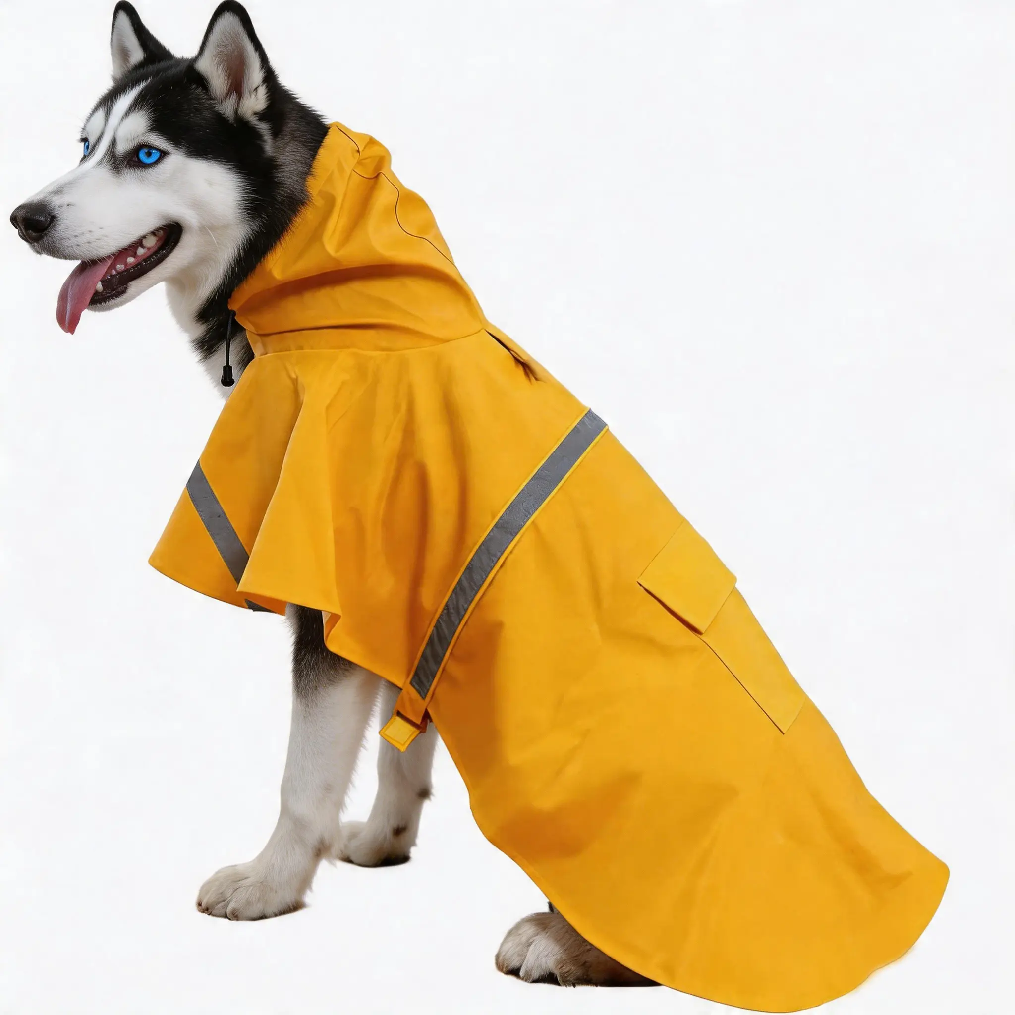 Dog Raincoat with Leash Hole & U-Shaped Belly Band, Reflective Hooded Waterproof Poncho with Pocket Adjustable Drawstring, Breathable Lightweight for Small Medium Large Dogs Walking Hiking,