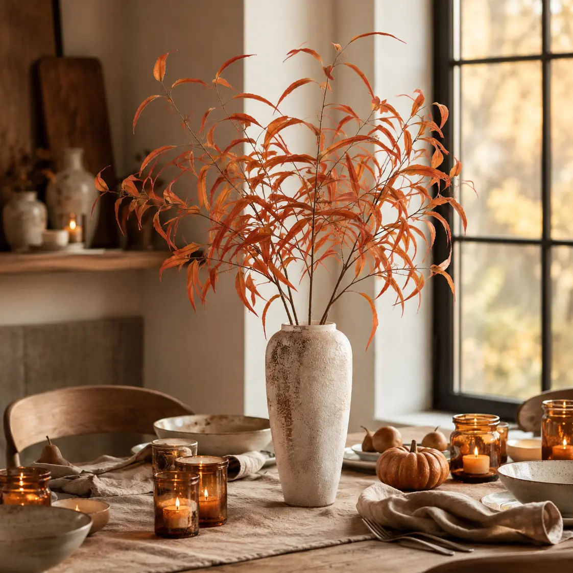 Senjie 3PCS Artificial Rust Eucalyptus Stems - Aesthetic Autumn Foliage for Minimalist Home Decor, Perfect for Fall Vases & Table Centerpieces