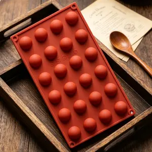 1pc 24-cavity hemispherical silicone cake mold, 3D spherical dessert basic design, non-stick, high-efficiency batch easy release, suitable for chocolate and cake making, 3D shaping baking tool