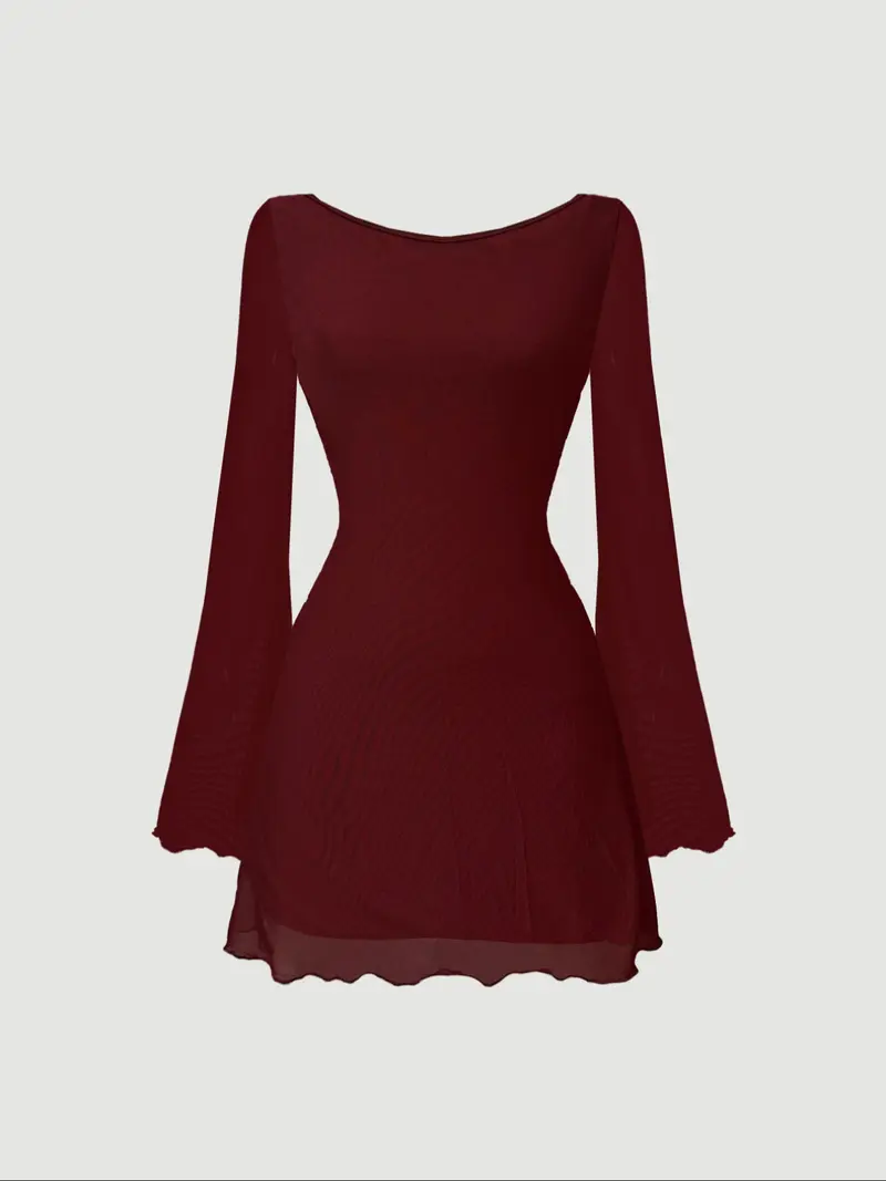sevila long sleeve mini dress in flocked botanical flower maroon - TikTok  Shop