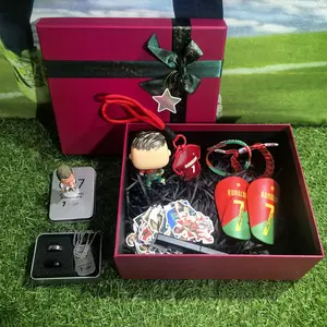 Christmas Soccer Star Number 7 Gift Bundle Box with Keychain, Necklace, Bracelet & Stickers - Festive  Collection