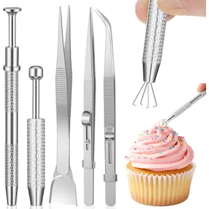 5Pcs Stainless Steel Cake Decoration Tools Set, Cake Decorating Tweezers, Jewelry Making Tweezers, Pearl Grabber, Sprinkles Pen, Shovel Head Spoon for Cookie, Cupcake, and Dessert Artistry